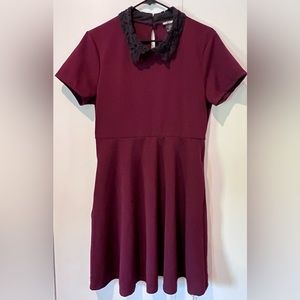 Hot topic burgundy baby doll dress with lace collar